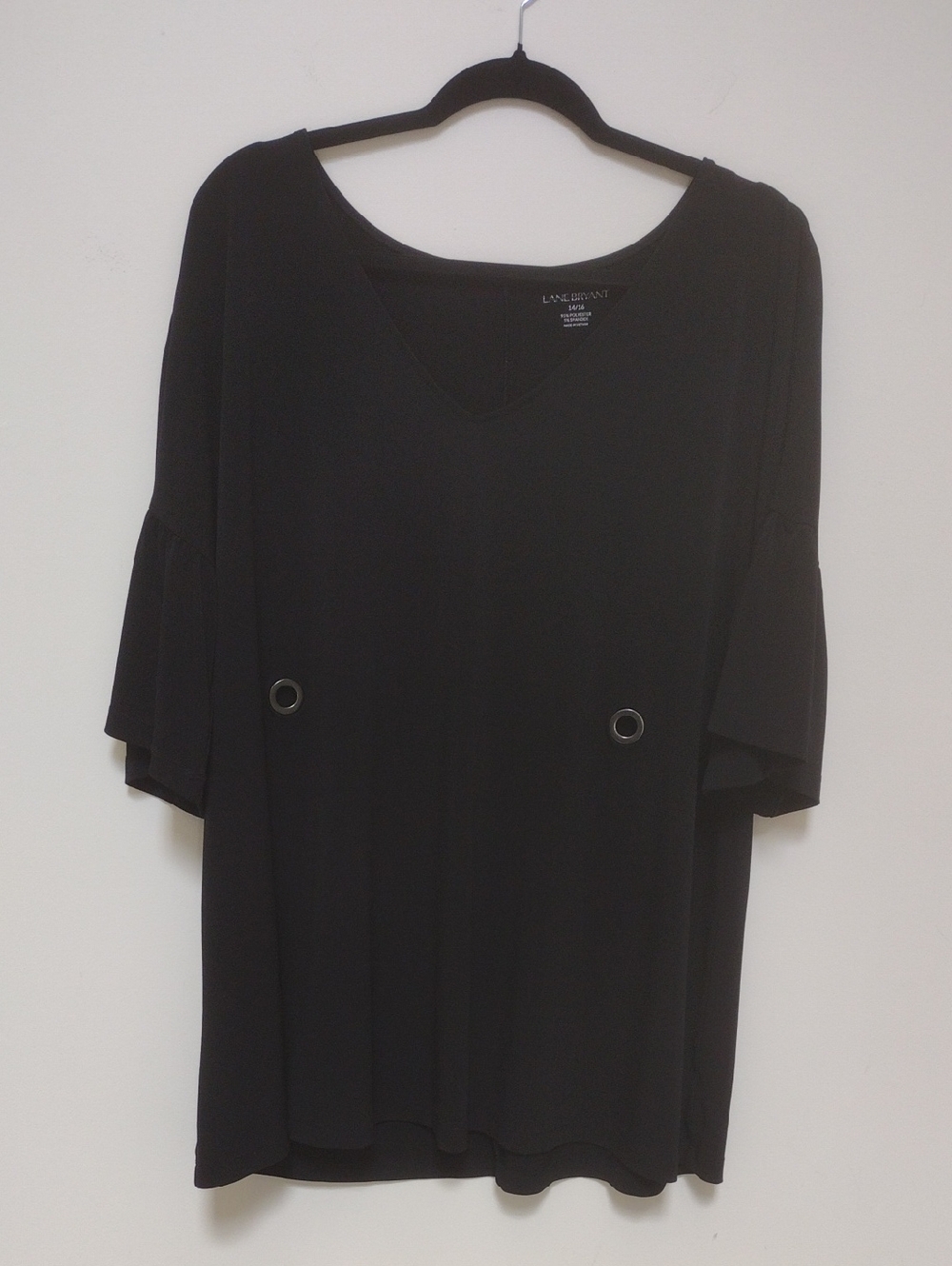 Lane Bryant Black V-Neck Tunic with Grommet Detail